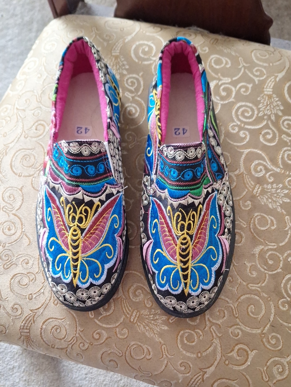 Multicolor Butterfly & Flower Embroidery Sneakers Size 42 Womens
